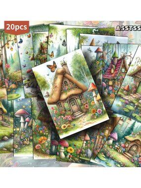 Postcards Whimsical Fairy Cottage Mushroom House DIY Paper Crafts Junk Journals